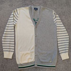 Nicholas & Bears Boy Gray Cardigan Striped 100% Cotton Sweater 10 Years